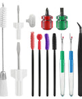 Thirteen Piece Sewing Machine Cleaning Kit With Pro Repair Tools Set with screwdrivers, tweezers, brushes, and rippers for maintenance.