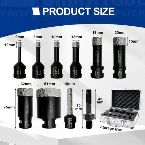 Diamond Core Drill Bit Kit For Porcelain Tile Ceramic Marble Brick Hole Saw Set Vacuum Brazed Cutter Includes 6mm-51mm