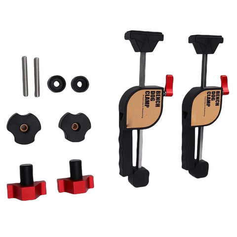 Aluminum Bench Dog Clamp Set With One Hand Operation Three Level Pressure Soft Rubber Pad For Woodworking Table Clamp Kit