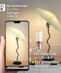 Harp Folding Lamp Set Two Pieces, Modern Umbrella Pleated Desk Lamp With White Shade shown with a smartphone in hand, text overlay.