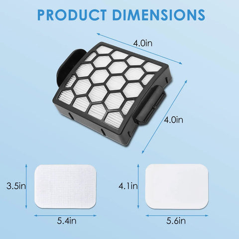 Premium 3-In-1 Vacuum Filter Replacement Kit dimensions for Navigator Rotator Pet Pro Upright Vacuums - filter size details.