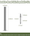 Double Headed Skirting Nails With Six Sleeve Tools For Invisible Seamless Baseboard Installation And Trim, 2 Sided Design For 360 Grip And Easy Angled Driving, Value Pack Of 600 Nails size diagram