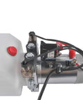 12V Double Acting Electric Hydraulic Pump Power Unit With 6L Tank For Auto Repair And Workhorse Lifting Platforms Or Small Dump Jobs, 6 Quart Plastic Reservoir, Horizontal Mount, SAE6 Ports, Translucent Tank close-up