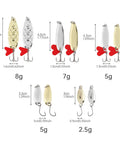 10 Piece Metal Spoons Lures Kit With Hooks Tackle Box Hard Fishing Lures Sequin Baits for Trout Panfish Bass, size comparison image