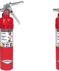 Top Tier 2.5 Lb Abc Dry Chemical Fire Extinguisher Pack With Wall Bracket Four Unit displayed in a row, ready for emergency use.