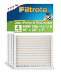 16x20x1 Inch Pleated Air Filter With MERV 8 MPR 700 Electrostatic Filtration For AC And Furnace in 4-pack packaging