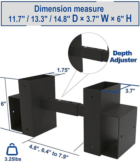 Adjustable Depth Firewood Rack Bracket Kit For 2x4 Lumber Storage, Outdoor And Indoor Patio Use, Three Depth Settings 11.7, 13.3, 14.8 Inches, Pair, 2x4s Not Included