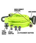 Garden Hose Kit With Quick Connect Attachments Lightweight Flexible Half Inch By Fifty Foot Hybrid Polymer Hose That Coils Easily.