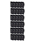 Heavy Duty Black GFCI Outlet 15Amp 30 Pack With LED Indicator with weather-resistant shells arranged in a vertical display.