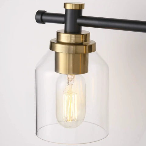 Close-up of glass shade on Vintage Vanity Light Over Mirror Wall Sconce For Bathroom Black Brass Fixture With Easy 15 Minute Install, Classic Over Vanity Bath Lighting, Four Light Wall Lamp