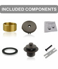 Universal Lift And Turn Tub Drain Kit With Overflow Faceplate In Oil Rubbed Bronze Finish, brass and stainless steel parts shown