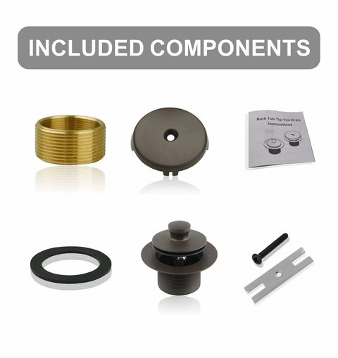 Universal Lift And Turn Tub Drain Kit With Overflow Faceplate In Oil Rubbed Bronze Finish, brass and stainless steel parts shown