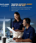 Outland Living customer support team assisting with inquiries in a professional office setting.