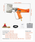 Diagram showing dimensions and components of Powerful Propane Heat Gun With 187660 BTU Output Adjustable Regulator 26 Ft Hose