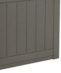 Close-up of 22 Gallon Outdoor Storage Box With Seat In Stone Gray Resin, Weatherproof Patio Deck Box for cushions and tools panel design