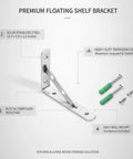 Stainless Steel Triangle Shelf Bracket Wall Mount For Floating Shelves, Heavy Duty Kitchen And Living Room Storage Support, 15.7 By 5.9 By 1.2 Inches, One Piece with hardware shown.