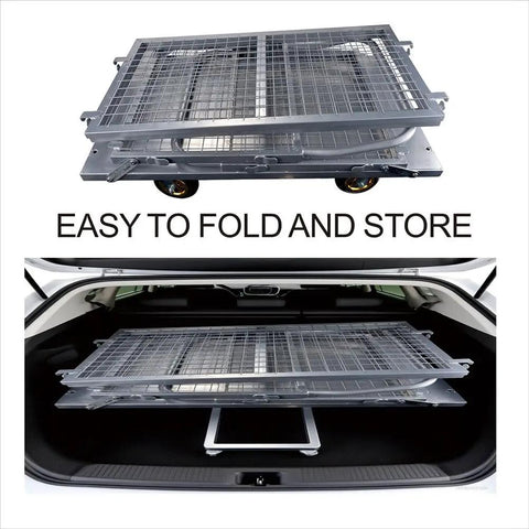6 In 1 Platform Cart With Removable Cage Heavy Duty Folding Flatbed Lift Cart For Warehouse Grocery And Storage 1800 Lb Capacity With 6 Inch Swivel Wheels Built From Durable Steel For Easy Maneuvering And Versatile On The Job. folded steel platform cart in car trunk