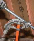 Aluminum Conduit Bender With Angle Setter And Wide Foot Pedal For 3/4-Inch EMT bending a conduit on a job site