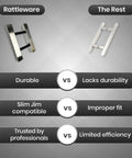 Comparison of stainless steel knock chute and regular espresso grounds chute, highlighting durability, Slim Jim compatibility, and efficiency.