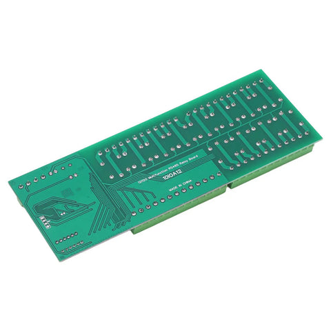 Green PCB of 12 Channel Relay Module with protection and optically isolated inputs, 12 relay outputs, hardware reset for automation.