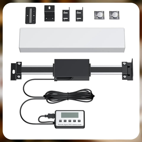 Digital LCD Linear Readout Kit For Milling Machines And Lathes, 0-150mm / 0-6in Precision Lathe Scale With Aluminum Alloy Body, 0.06mm Accuracy, 0.01mm Resolution, Durable DRO For Quick Real-Time Measurements, shown with remote display and mounting parts