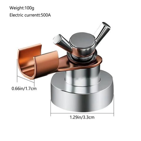 Close-up of Two Pack Magnetic Welding Ground Clamp Set for Heavy Duty Welds, showing clamp dimensions and 500A capacity.