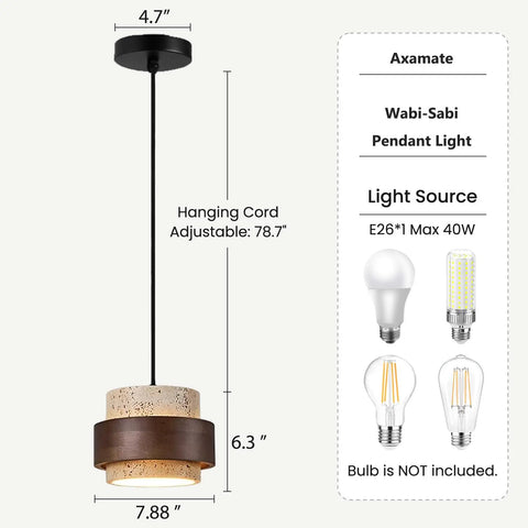 Axamate Wabi Sabi Pendant Light Natural Stone Chandeliers Dia 8", 6.3" height, 7.88" diameter, adjustable cord 78.7".