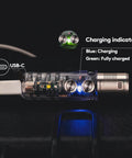 EDC USB C Rechargeable Flashlight With 1000 Lumen Output and 6500K Cool White showing charging indicator in blue while charging