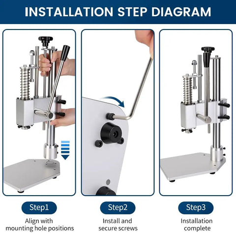 Installation diagram of Pro Grade Heavy Duty Aluminum Alloy Manual Punching Press For Precision Riveting, Punching, Cutting, And Sealing In Electronics, Leather, Jewelry, Labs, And Beauty Projects, Ergonomic Labor Saving Spring Operation