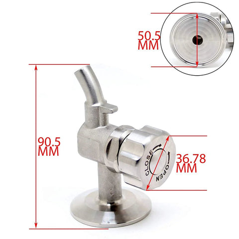 QiiMii 1.5-inch SS304 stainless beer sampling valve with clamp end, 2-pack, front view