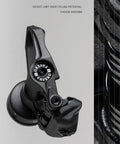Close-up view of a Favero Assioma left pedal power meter for road bikes with single sensing pedal Bluetooth and ANT Plus connectivity.
