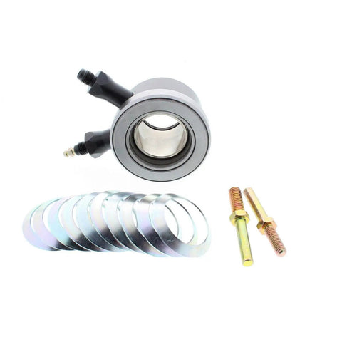 Complete Hydraulic Throwout Bearing And Hose Installation Kit Direct Fit Release Bearing for Chevy Clutch Systems, includes plates and bolts.