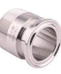 DERNORD stainless steel 1.5-inch tri-clamp to MNPT sanitary pipe fitting, angled side view