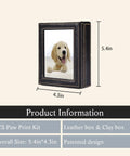 Paw Print Keepsake Kit For Dogs And Cats, Easy No Knead Aluminum Mold With Black Leather Display Box next to product dimensions