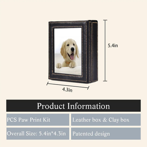 Paw Print Keepsake Kit For Dogs And Cats, Easy No Knead Aluminum Mold With Black Leather Display Box next to product dimensions