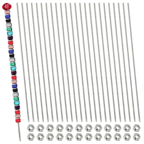 Beaded Garden Stake DIY Kit with 24 fully threaded 12 inch 304 stainless steel rods and 24 hex nuts, ready for bead stringing