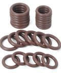 Brown 24 Piece FKM O Ring Seal Kit For Quarter Inch And Three Eighths Quick Connect Pressure Washer Couplers, stacked and arranged