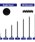 Pro Grade Eight X Four Inch Black Drywall Screws Built Solid With Coarse Threads And Phillips Bugle Heads For Smooth Self Tapping On Wood Studs Featuring Top Shelf Rust Resistant Carbon Steel 100 Piece Pack various lengths and bugle head design
