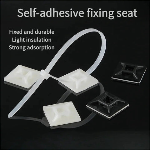200 Piece Self Adhesive Cable Ties With Rubber Base Nylon Wire Heavy Duty Cord Organizers Hella Secure Fastening with clips for cable management.