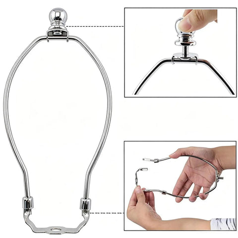 Dead Simple Installation Heavy Duty Silver 7 Inch Lamp Shade Harp Holder Saddle Bracket With Ball Finial For Table And Floor Lamps, showcasing secure ball finial.