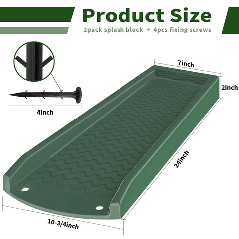 Two Pack Downspout Splash Block 24 Inch Gutter Extension Kit With Four Fixing Nails Dark Green Keeps Water Away From Your Foundation