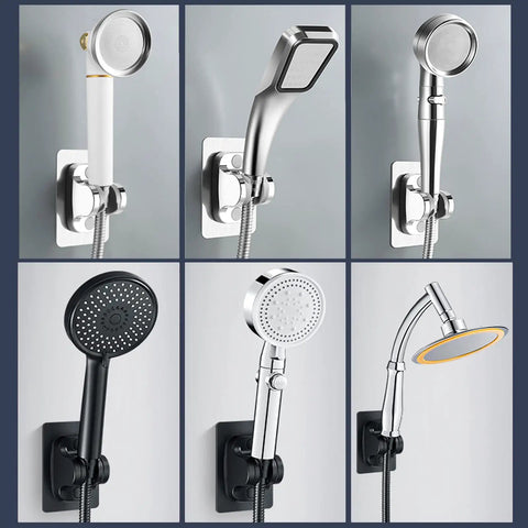 Various shower heads on Heavy Duty Wall Mount Shower Head Holder With Strong Adhesive Waterproof Bracket For RVs And Home Bathrooms