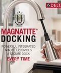 Essa Brushed Nickel Kitchen Faucet With Pull-Down Sprayer showing MagnaTite docking feature in Arctic Stainless finish