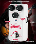 High Gain Distortion Pedal For Electric Guitar With Aluminum Enclosure, 92mm x 49mm dimensions, front view with knob details.