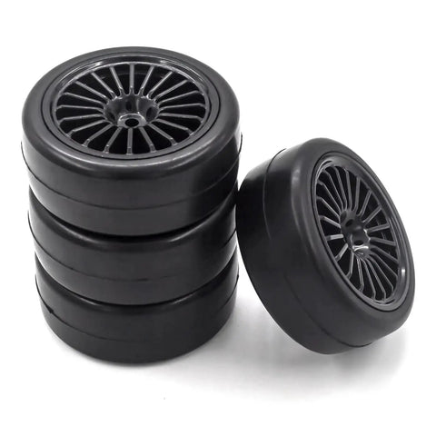 HPI Kyosho Traxxas Compatible 60mm Hard Drift Tires 4 Pack Smooth Tread On Road RC Car Wheels Upgrade Parts For 1To10 Scale Drifting Cars And Hobbyists With Durable Performance And Stable Handling