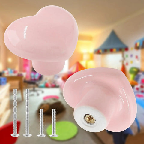 Pink Heart Shaped Ceramic Cabinet Knobs 2 Pack Cute Dresser Drawer Pulls For Kids Rooms Girls Bedrooms And Tiny Kitchens Cupboards