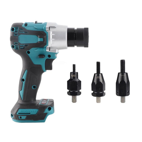 Brushless Electric Riveter With Anti Slip Handle LED Light Automatic Rivet Nut Machine Kit Featuring 3 Riveter Heads And Pro Grade Adjustable Speed With Forward Reverse Switch, with M6 M8 M10 heads