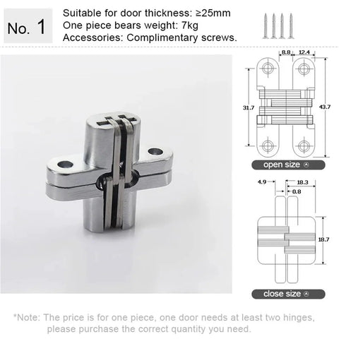 Heavy Duty 180 Degree Concealed Folding Door Hinge Built In Invisible Hidden Cross Gemel Stainless Steel 1 Piece No 1 Hinge