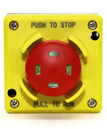 Built Tough Emergency Stop Control Station With 40mm Red E Stop Button NEMA 4 Enclosure Includes 1NC 1NO Contacts And Push Pull With Visual Indicator For Quick Safe Shutdown In Industrial Machinery front view