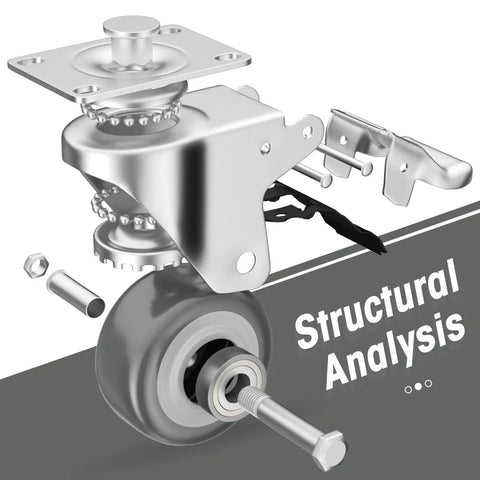 Exploded view of 2 Inch Swivel Plate Casters With Brake Set Of 4 Heavy Duty Zinc Plated Steel Housings with components